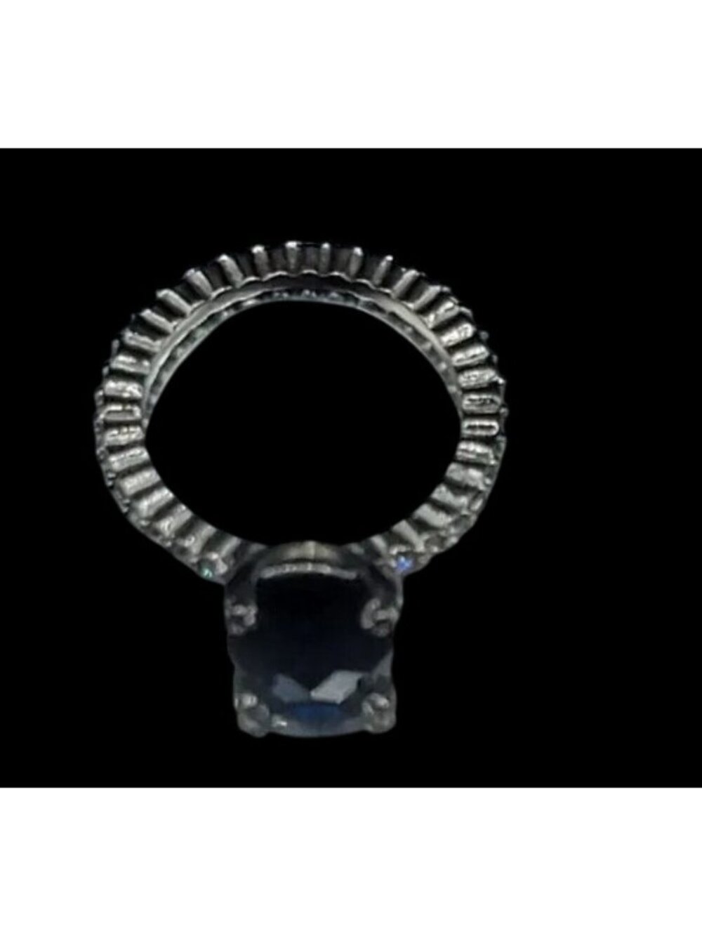 Sterling Silver Sapphire Ring NV Nevada 925 Pave CZ Band Size 6 Cubic Zirconia - Picture 12 of 16